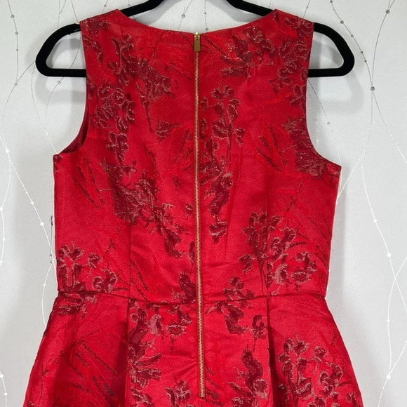 NWT Tahari ASL Red Metallic Jacquard A-Line Dress $158 - Picture 8 of 13